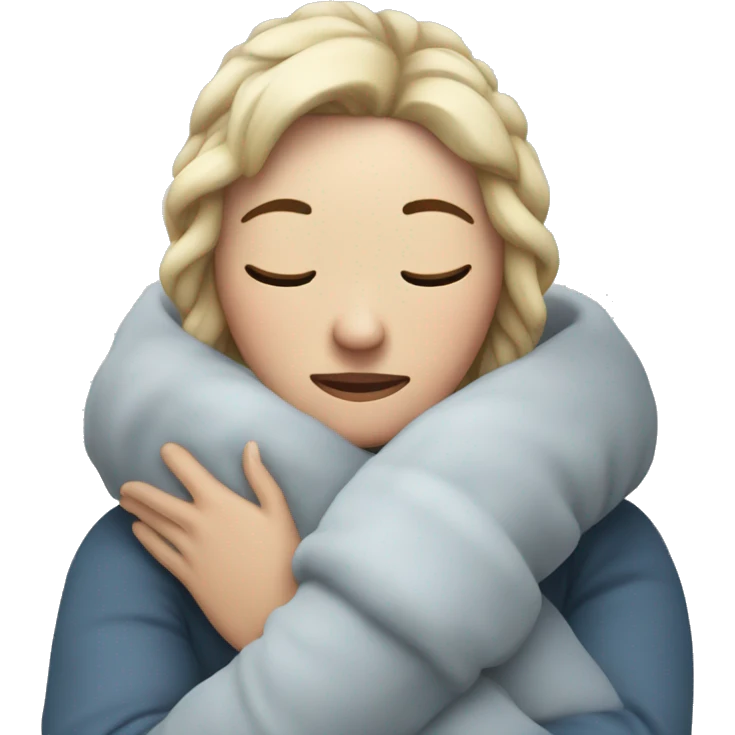 white women who is very cold hugging herself to warm,  emoji