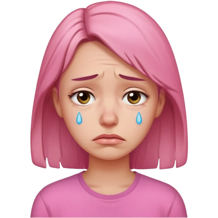 sad 30 year old woman pink shirt emoji
