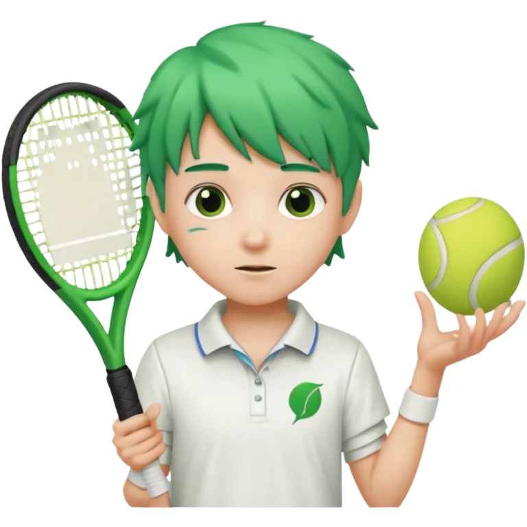 kid, green haired, white clothes, tennis player emoji