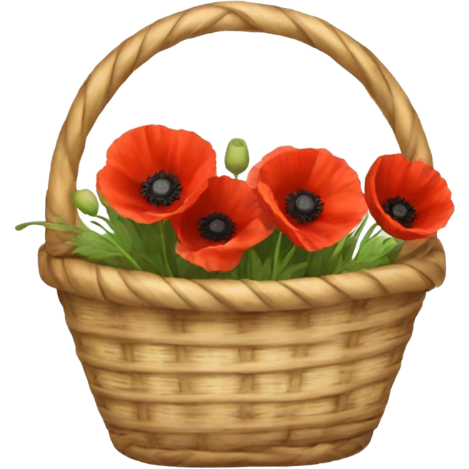 Rattan basket of red poppies emoji
