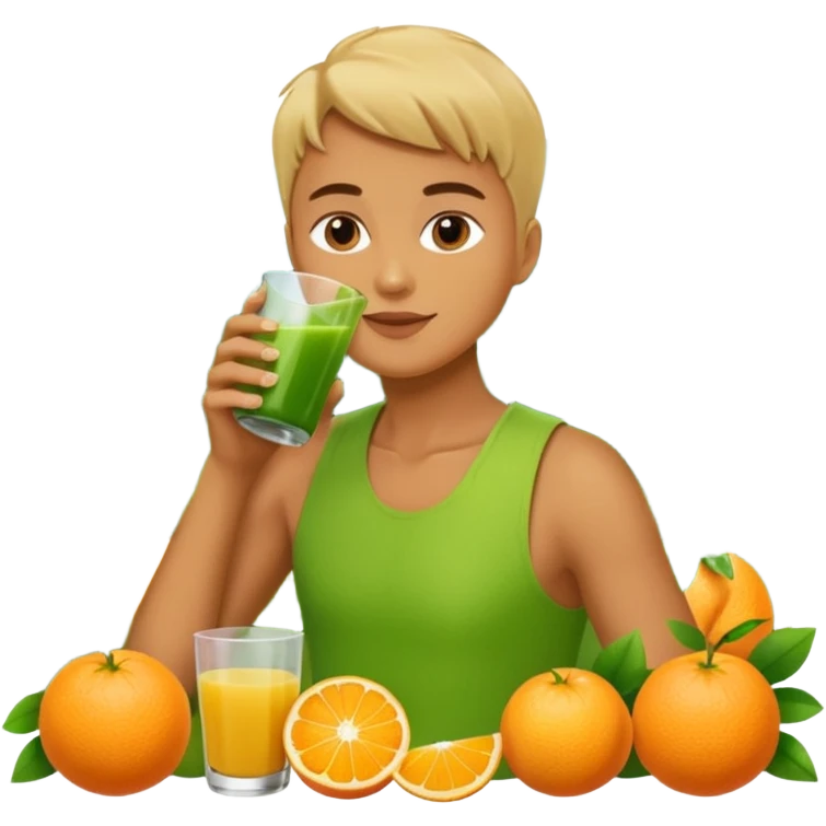 juice, colors yellow,orange,forest fruits, person, green juice emoji