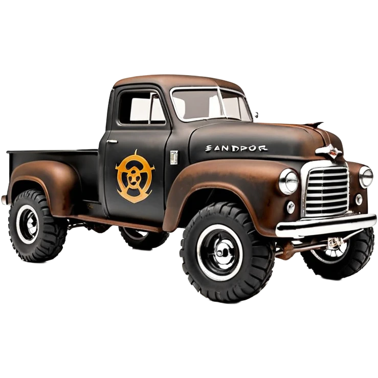 1:10 off-road lcg smoking rusting Basher style “Sandford and Son Salvage” 1954 blackened tarnished hotrod rat rod streamlined anime Studebaker zombie extended-cab rc bulging pickup (extra wide low-profile pin tires chrome wheels with fenders) emoji