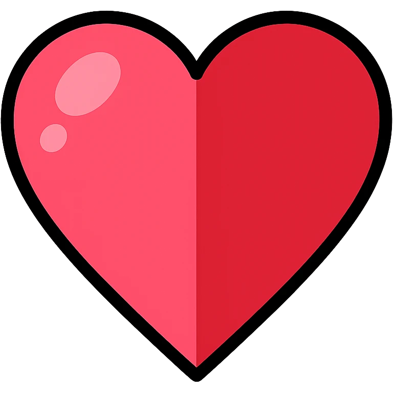Add more shadows to the cute heart. Change the gradient to a single color (pink or red) with sharp transitions from light to dark inside the heart, not smooth. Keep the vector style with clean outlines and transparent background. emoji