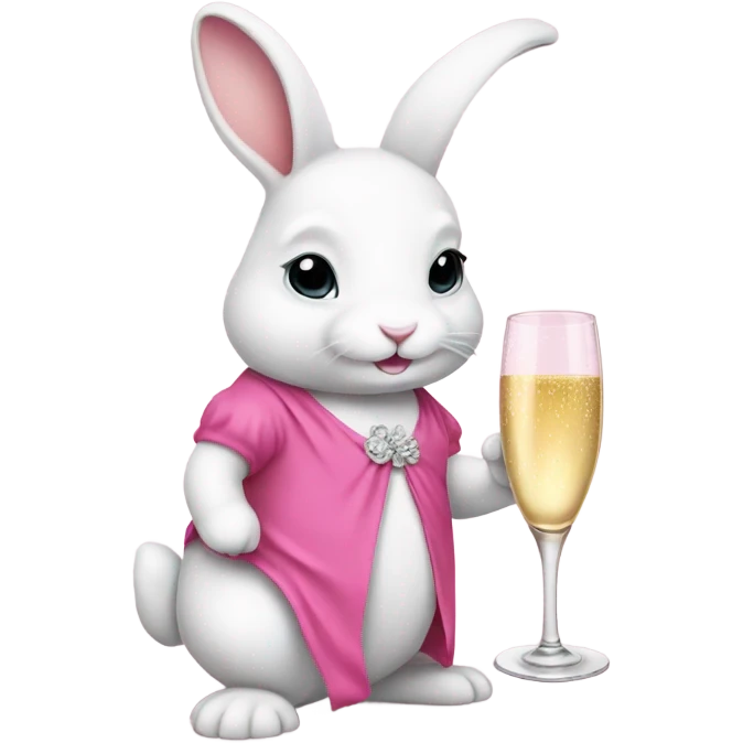 white bunny wearing a pink dress drinking champagne  emoji