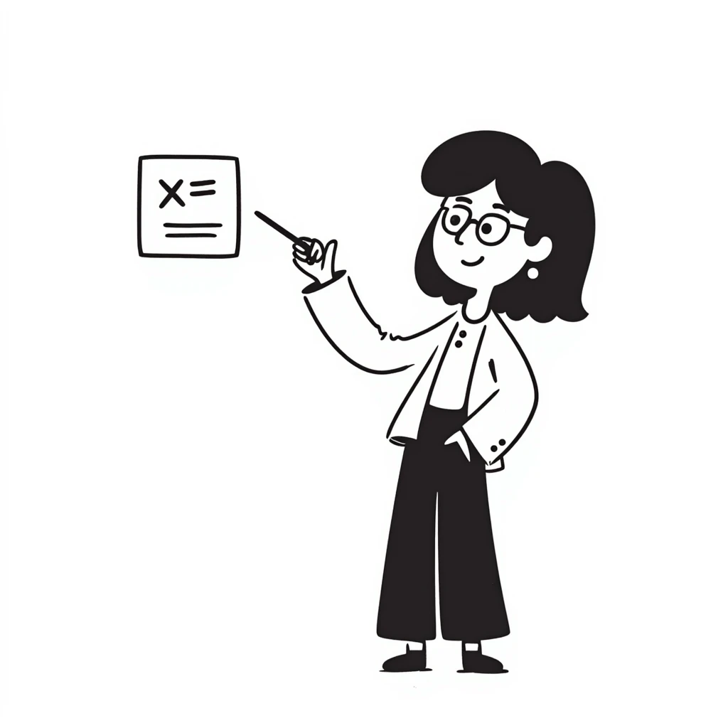 hand-drawn doodle of Chinese math teacher holding pointer stick emoji