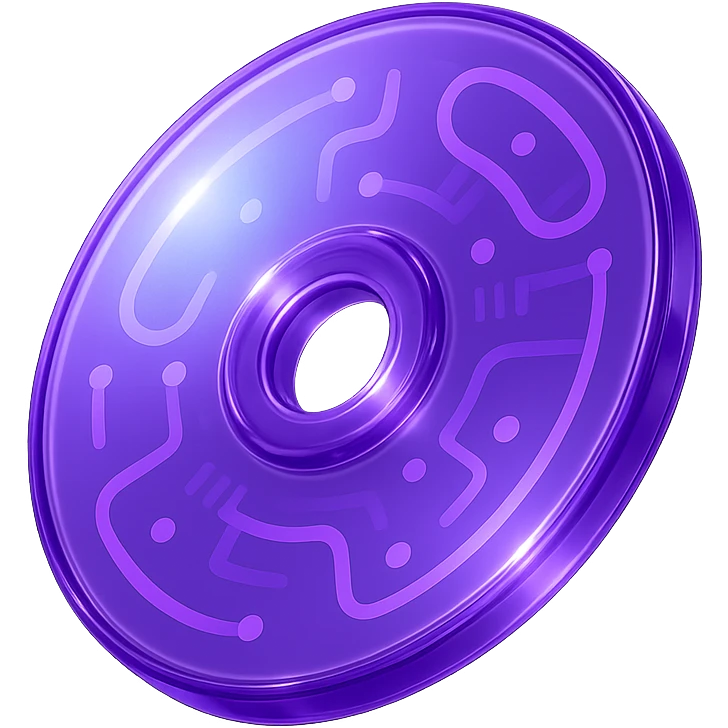A minimalist CD disc with abstract pattern, glowing effect, purple color emoji