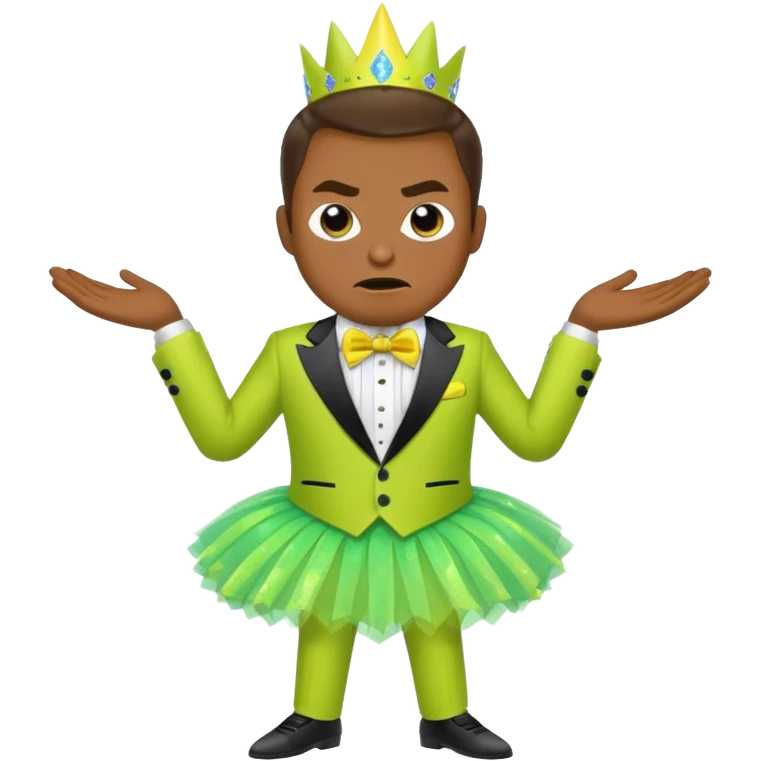 Angry blue banana wearing a sparkly lime green tuxedo and tutu emoji
