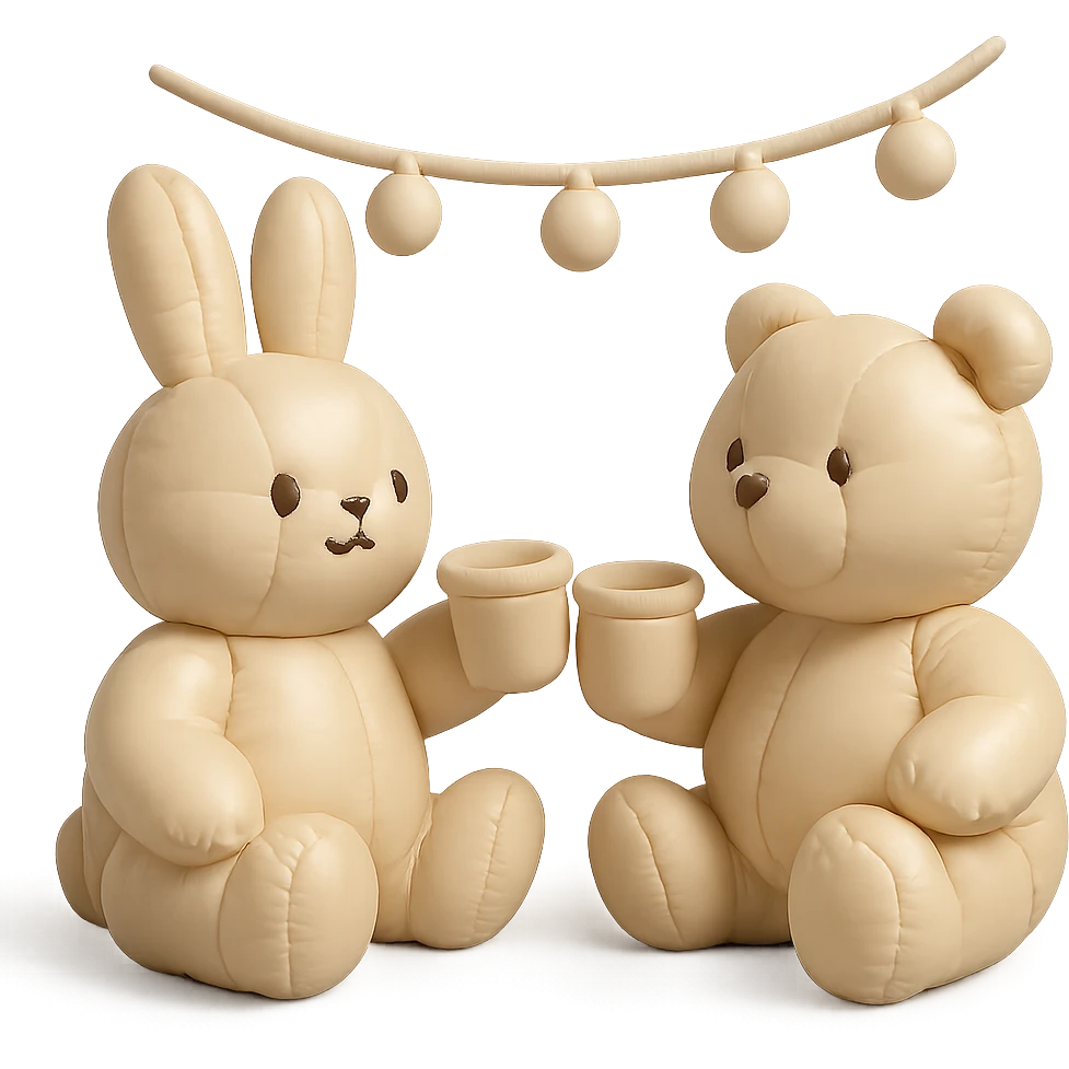 bunny and bear clinking juice cups under string lights emoji
