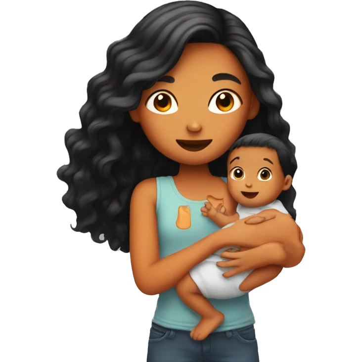 Girl with long orange hair holding baby boy with black hair  emoji