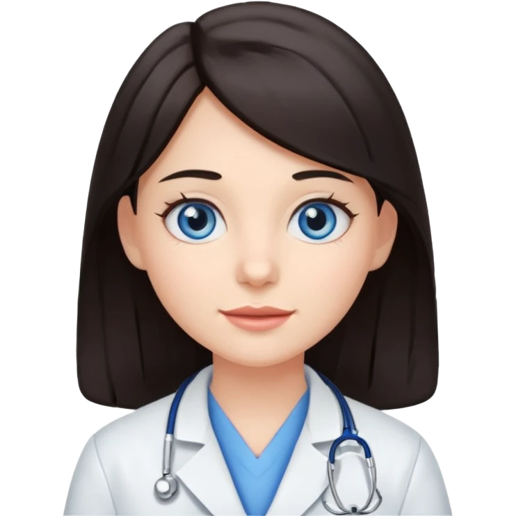сгенерируй девушку стоматолога с темными волосами и голубыми глазами emoji