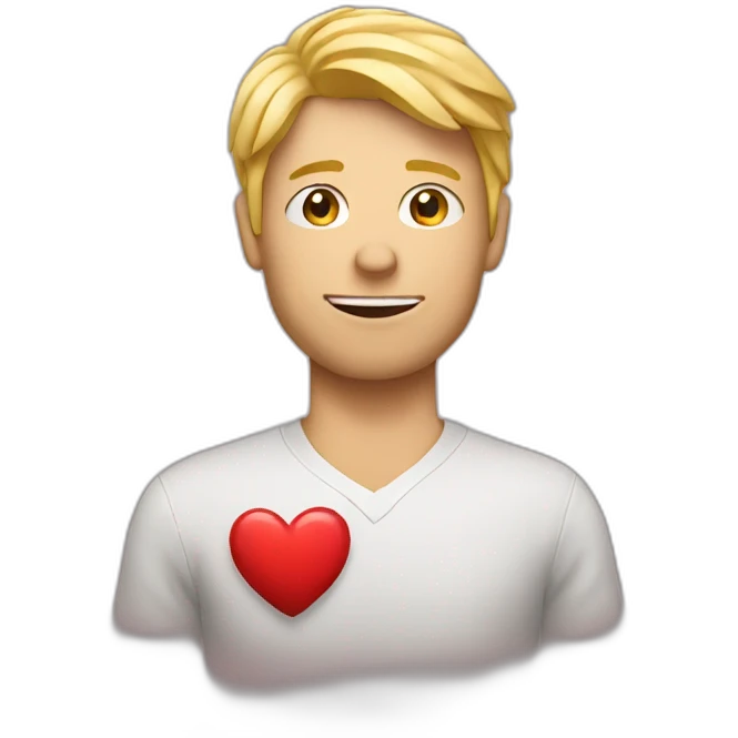 blond man holding heart emoji