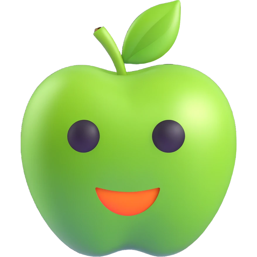 fresh and bright green apple icon, 3D emoji style emoji