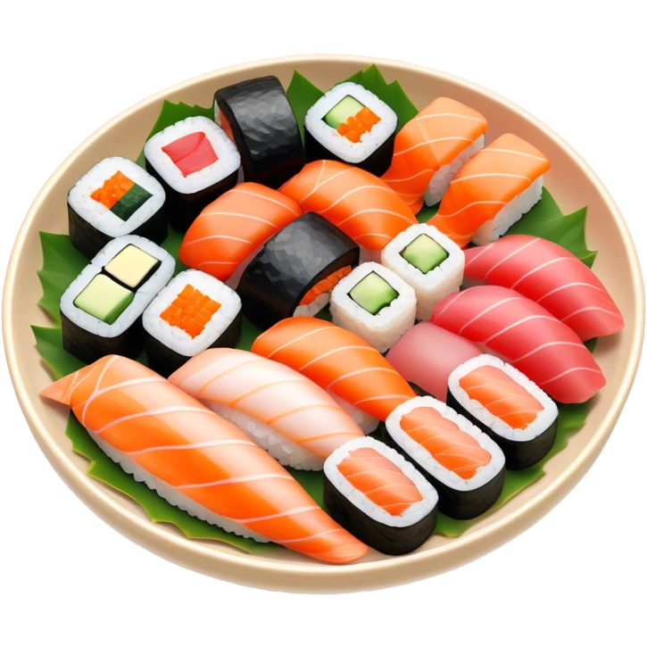 Cinematic Realistic Sushi Dish Emoji, depicted as an artful arrangement of fresh sushi with vibrant colors rendered with lifelike textures and delicate, natural lighting. emoji