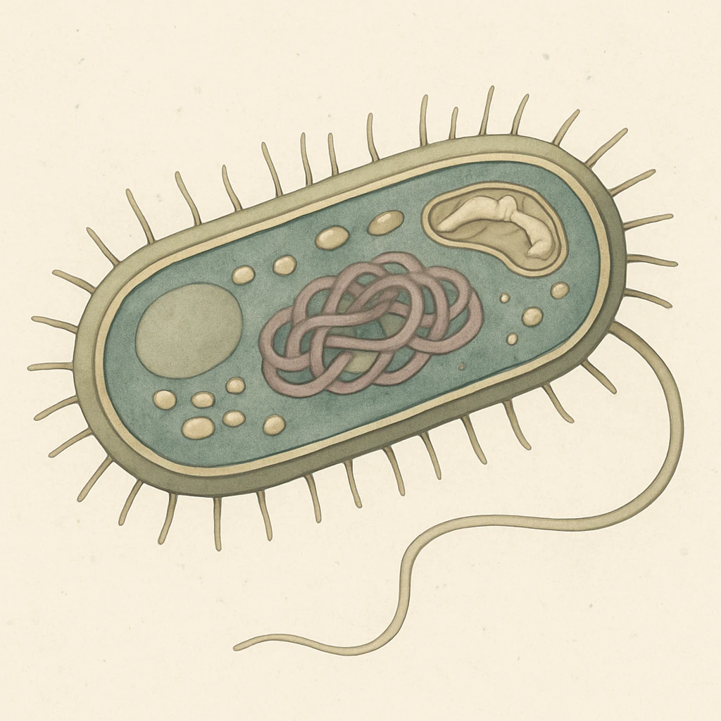 bacteria showing internal organelles, muted colors, soft and clear emoji
