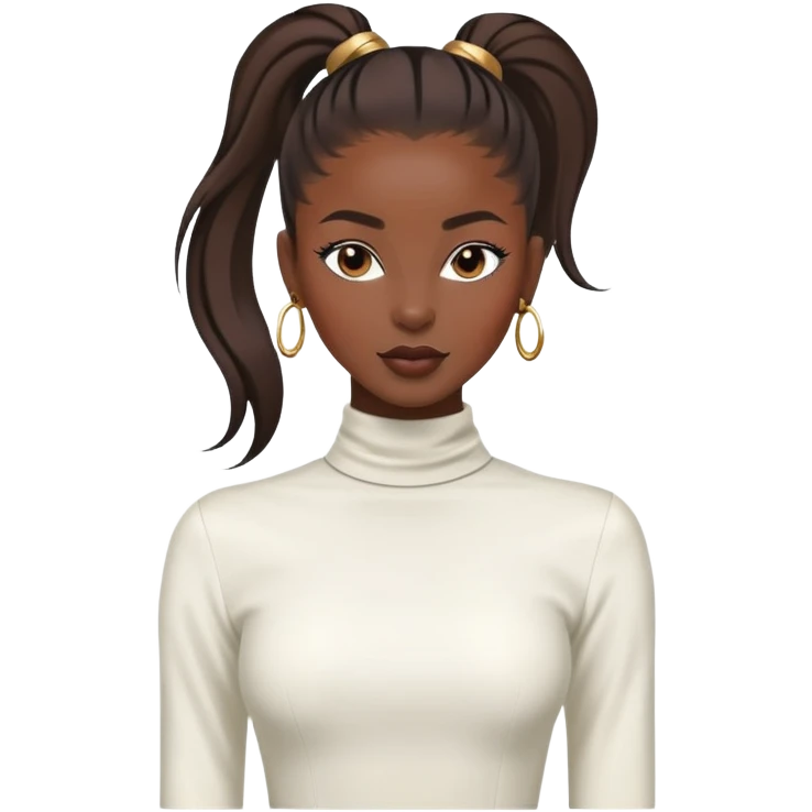 Stylish African fashion model with sleek high ponytail, elegant pose, fashionable outfit emoji