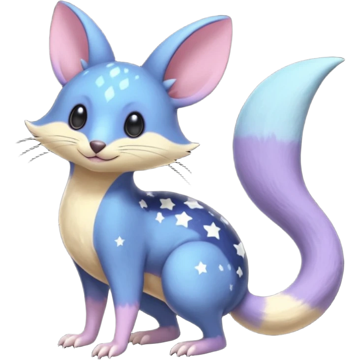 Nebula Celestial Lunar Starry Galactical Stellar Buizel-Minccino-Purrloin-Cresselia-Numbat-Bilby-Quoll-Meowstic-hybrid-fusion-creature (full body) emoji