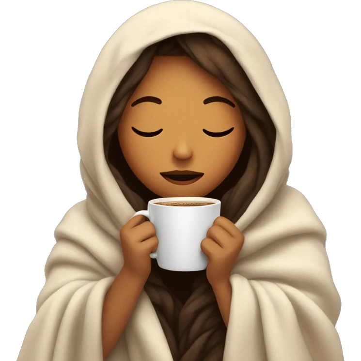 girl inside a blanket sipping coffee eyes closed emoji