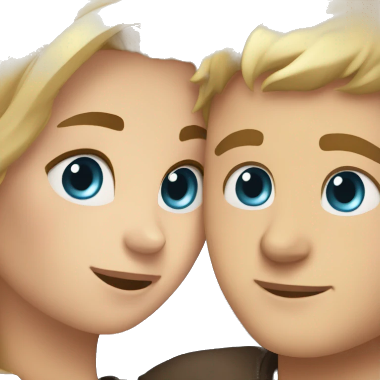 girl with brown hair and blue eyes hugging boy with blonde hair and brown eyes emoji