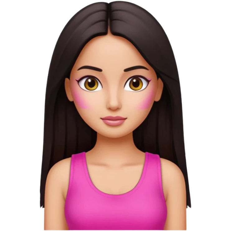 a pretty bratz emoji that looks like katrina kaif with straight side part hair wearing a neon pink sleeveless top emoji