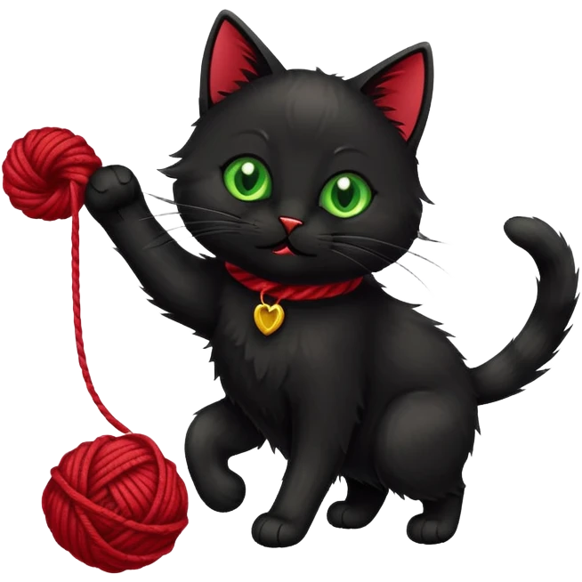 playful black cat chasing yarn emoji