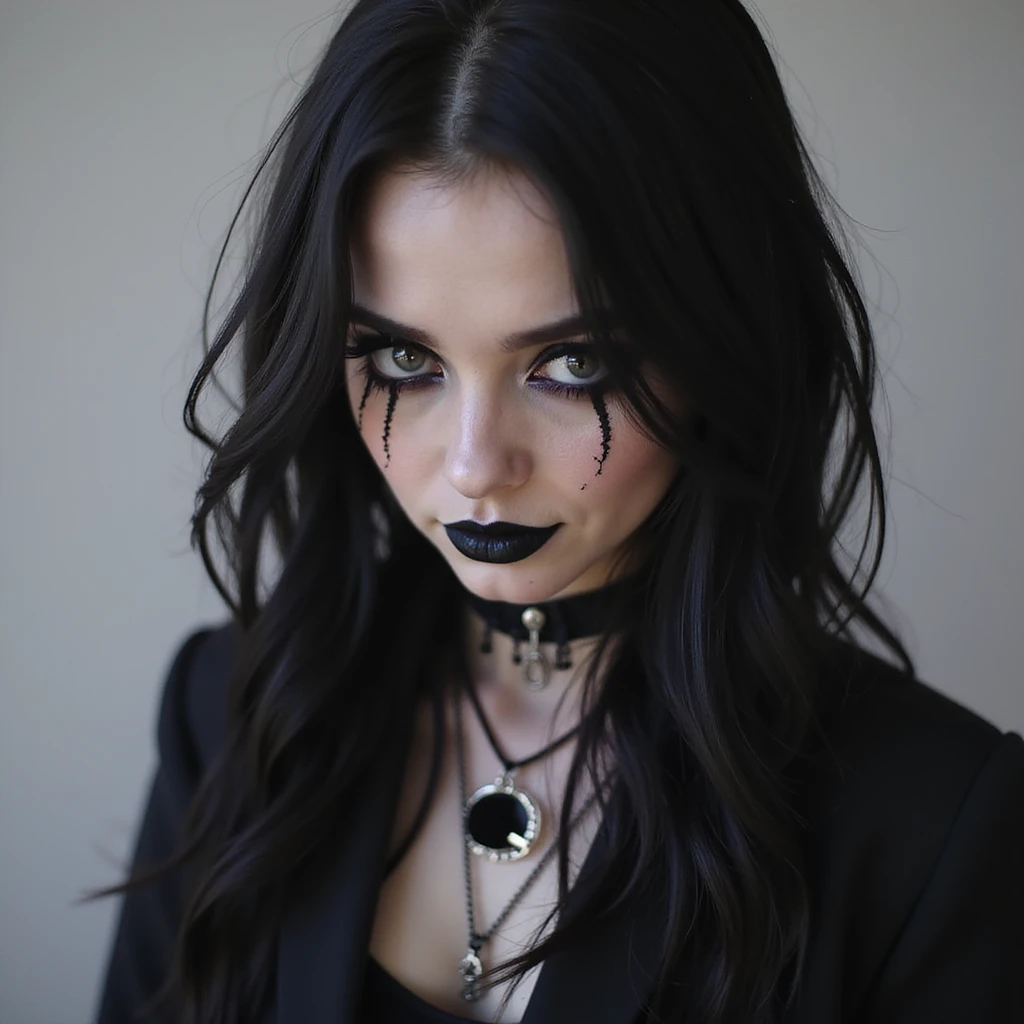 BLACKPINK inspired goth emoji, photorealistic style, dark makeup, edgy fashion emoji