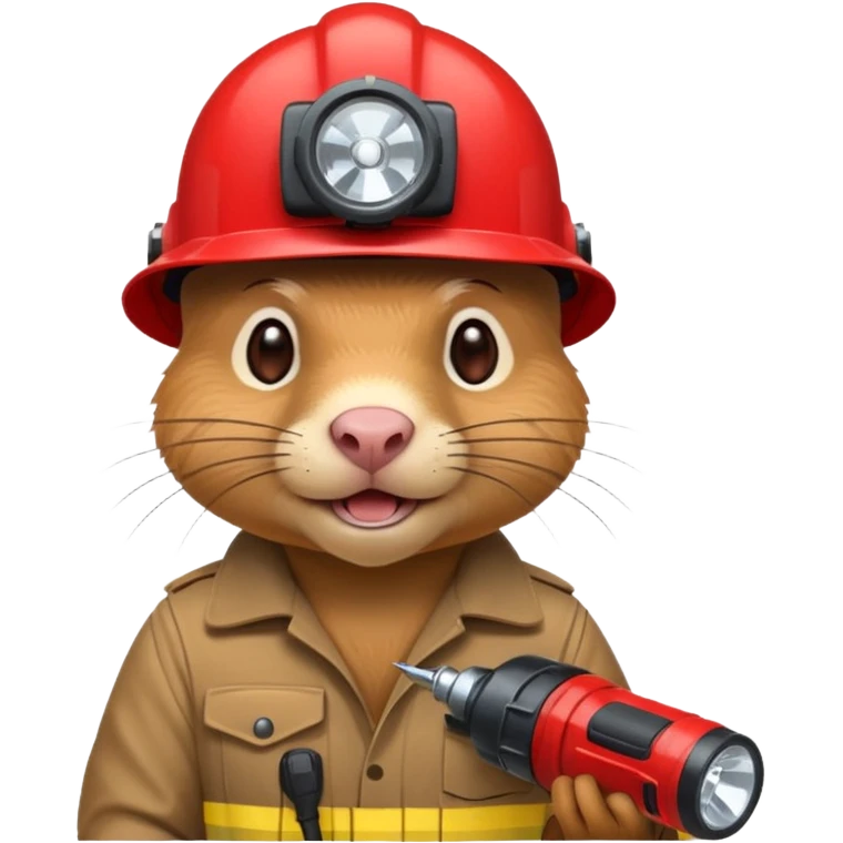 a mole rat with drill, red helmet, headlamp emoji