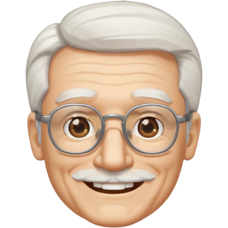 old guy, white hair, blocky face, rectangular glasses soul patch emoji