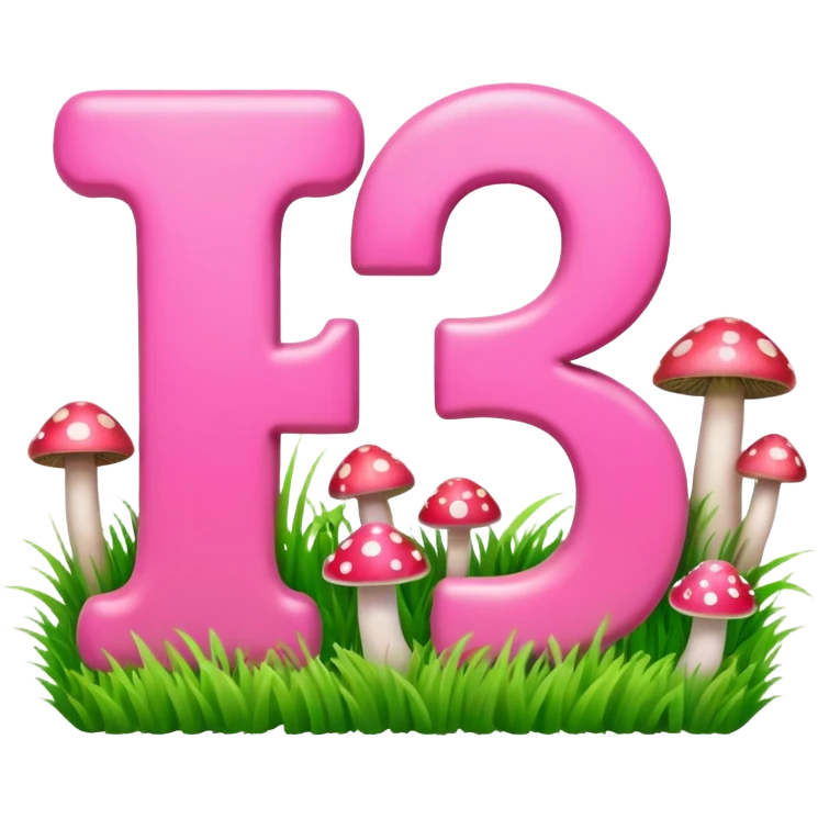 P P letters, pink and green, with grass growing, mushrooms around emoji