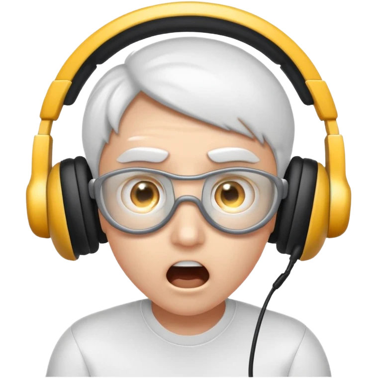 Cartoon character, surprised and blinded by flashbang, headset on, exaggerated eyes, bright white glowing effect, funny expression, Twitch emoji style, transparent background emoji