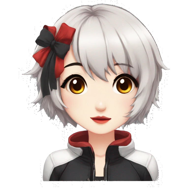 Gorgeous anime style lady with blushing face aesthetic and pretty edgy black red punk hair with hair garment trending style emoji