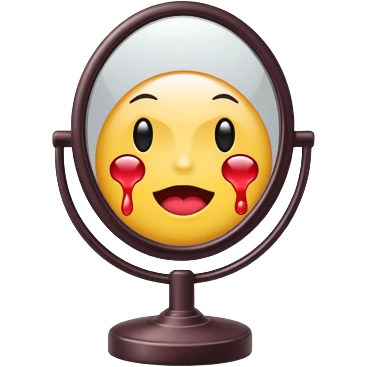 Minimalist emoji-style sticker of a vanity mirror with dim bulbs and cracked glass, words “Am I real yet?” smeared in dusty lipstick tone


 emoji