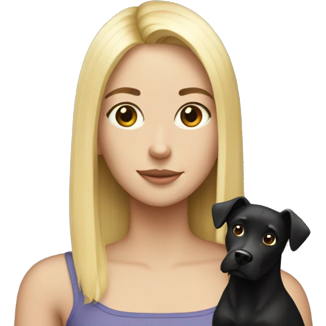girl with straight blond hair with a black dog with white breasts emoji