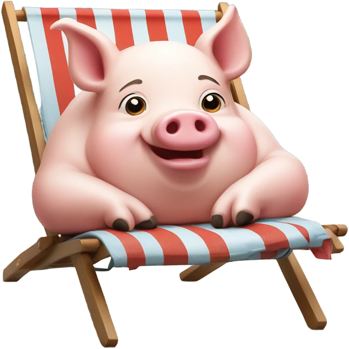 Rich happy pig lying on the deckchair emoji