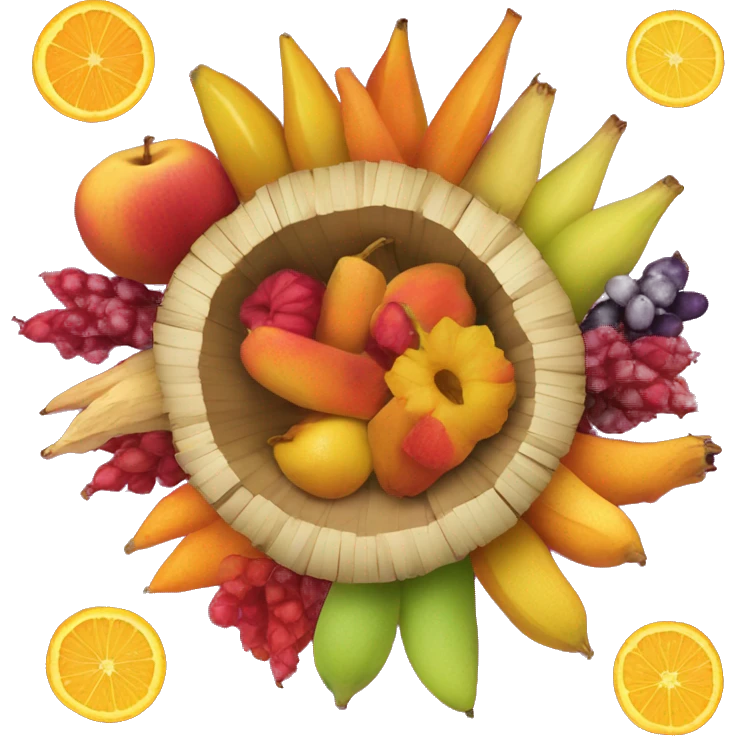 dry husks surrounding a brightly colored fruit-like center.  emoji