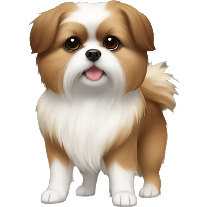 Pomeranian shih tzu mix with brown, white, and black coat emoji