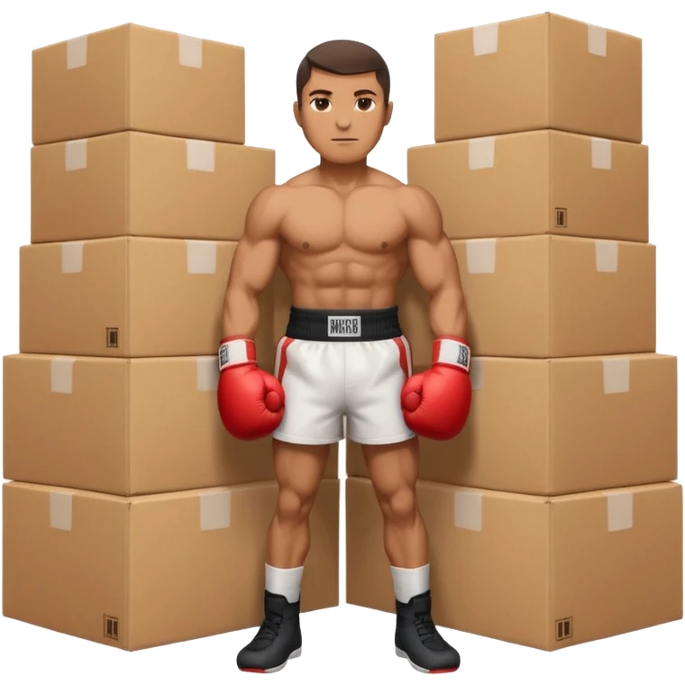 Can you make a man who is a boxer made square cardboard boxes emoji