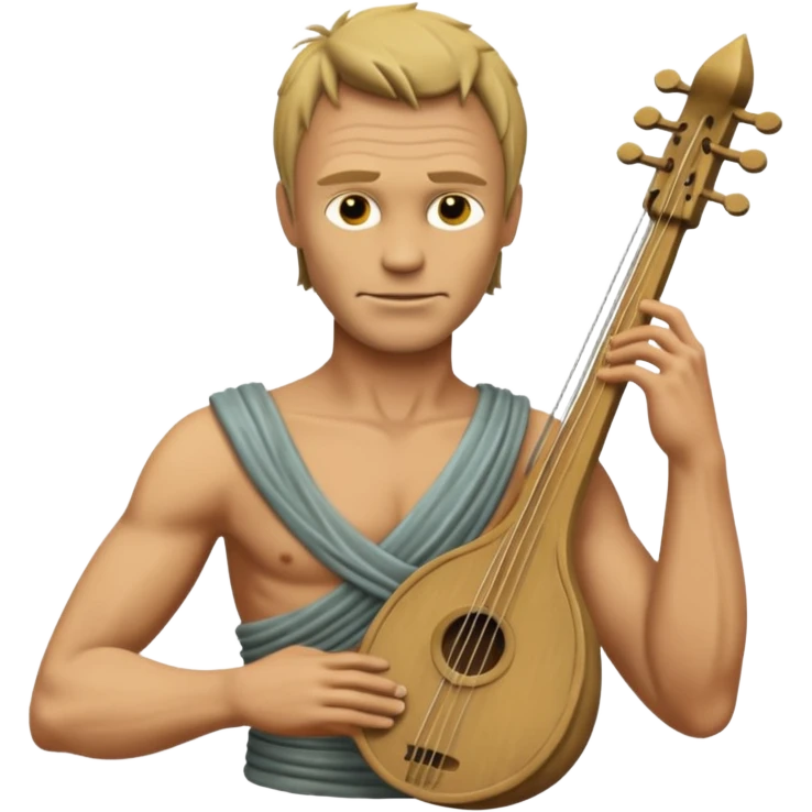 Cinematic realistic ultra HD - musician Sting as the torso of an antique stone sculpture, playing the lyre emoji