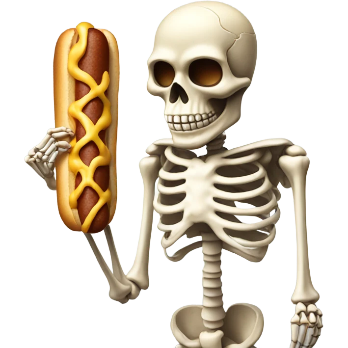 Skeleton with hot dog ￼ emoji