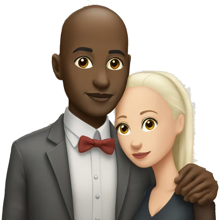 Black man bald / white woman brunette / kissing emoji