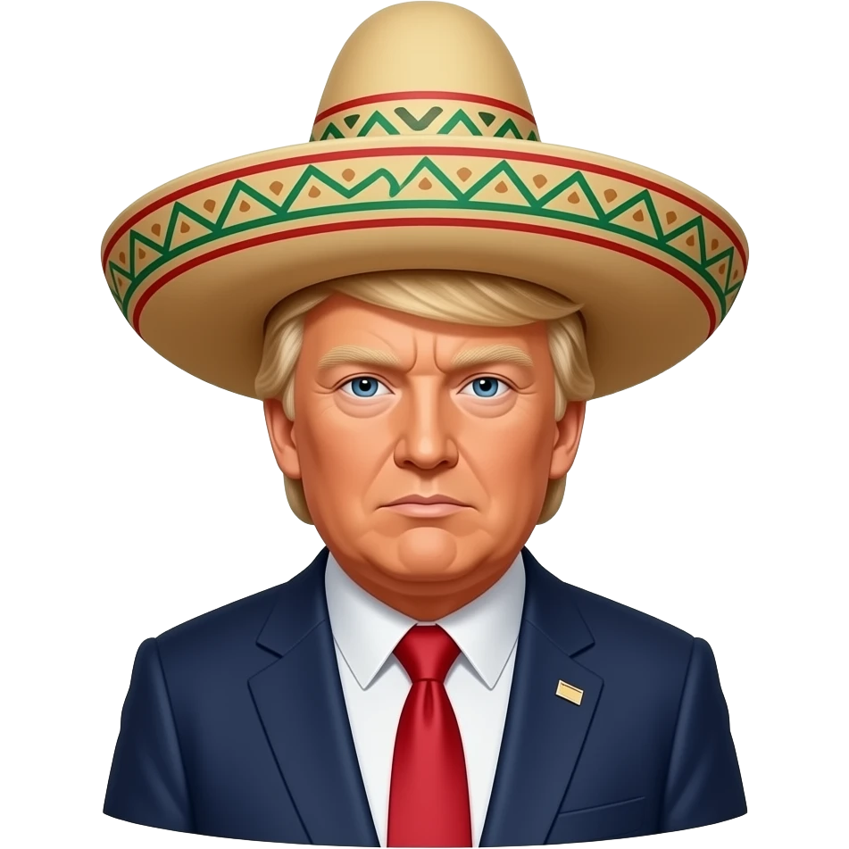 A very media stereotypical Donald Trump wearing a very Mexican hat and clothing emoji