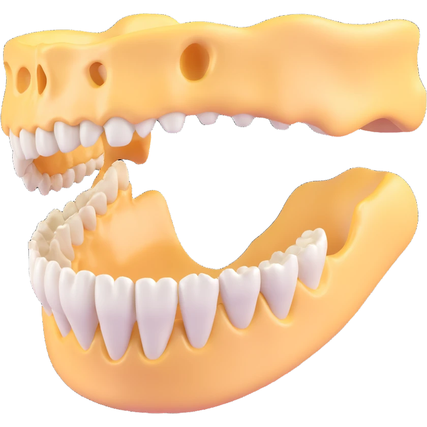 A 3D model of a human jawbone in a realistic style, highlighting the structure and details of the bone and teeth. emoji