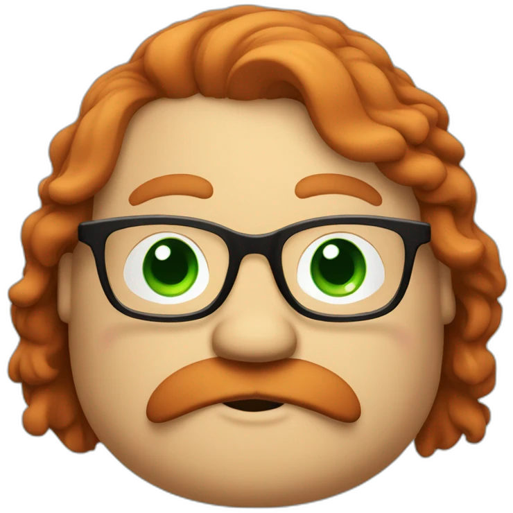 A red-haired fat guy with green eyes and withglasses and a beard emoji