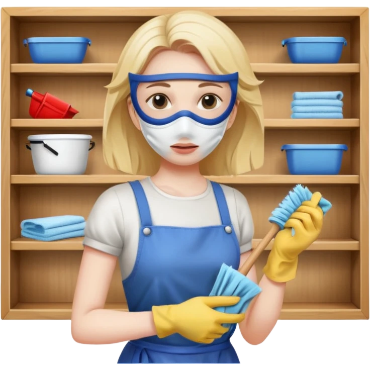 woman anxious cleaning a shelf and wearing a mask emoji