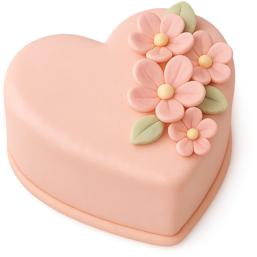 heart-shaped fondant cake with pink flowers emoji
