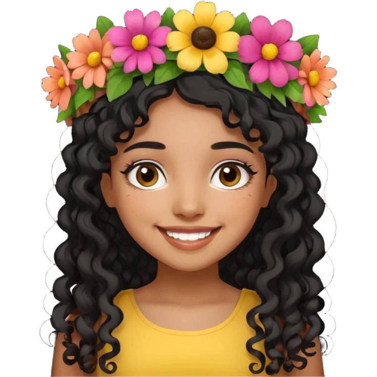 Latina girl with long curly black hair, smiling emoji