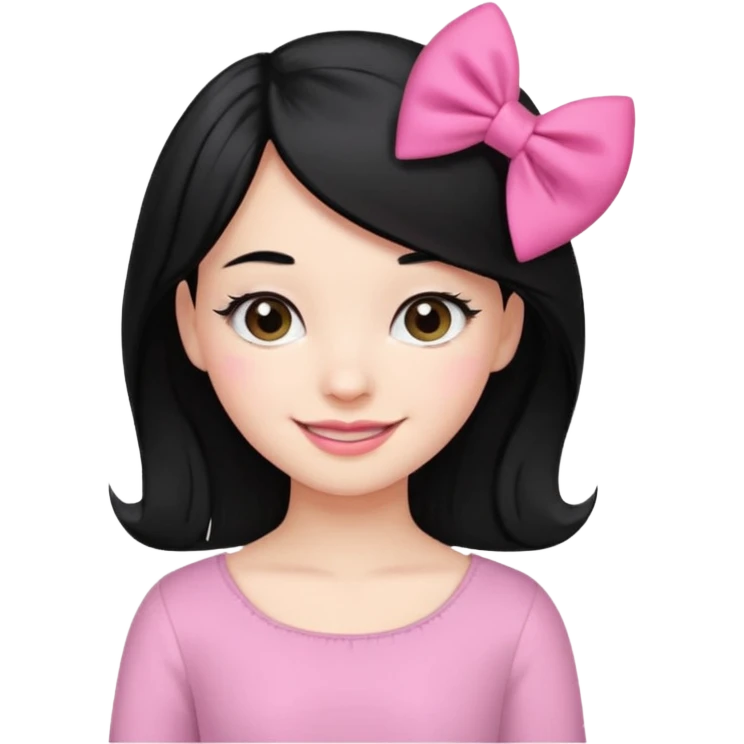 Girl with black hair and pink bow in her side of her hair emoji