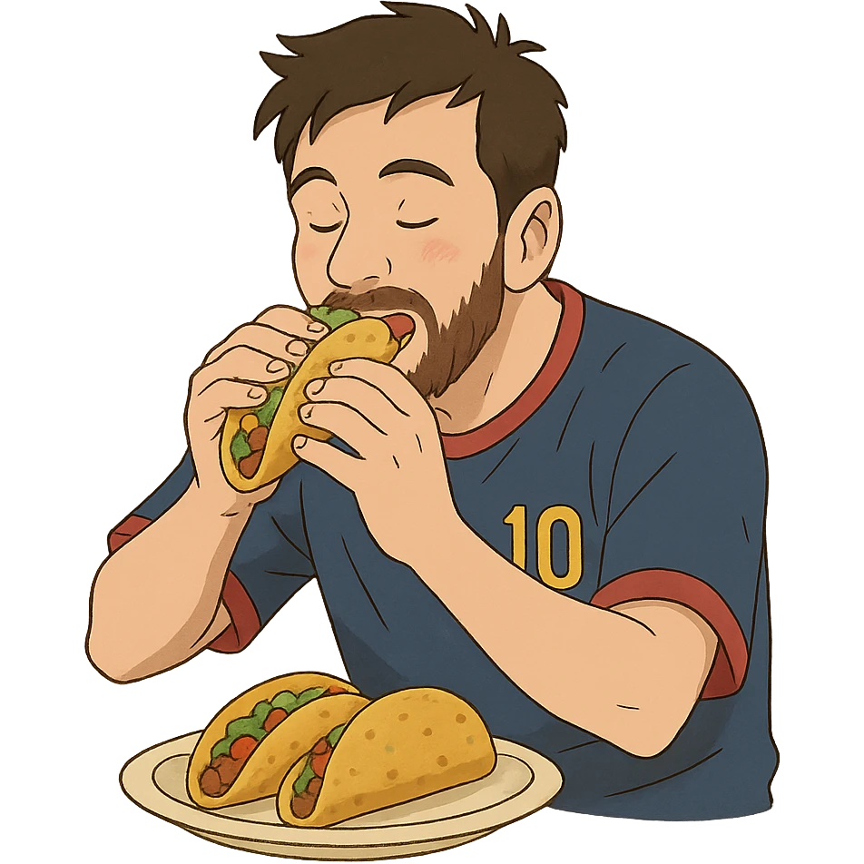 ghibli style Messi eating tacos emoji