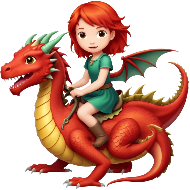 Red headed little girl riding a dragon  emoji