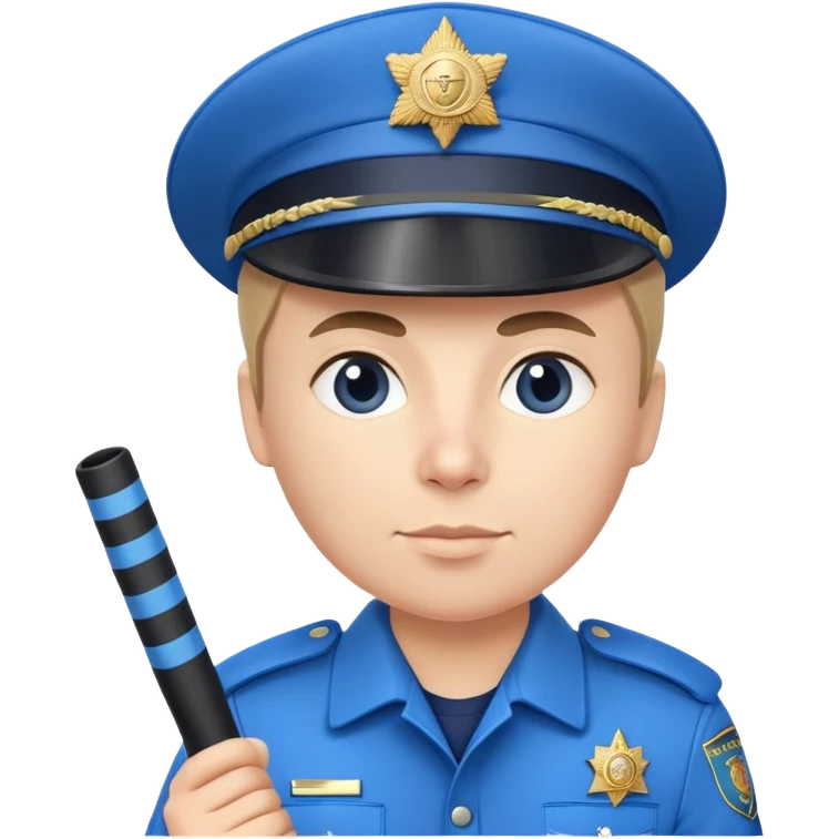 Russian traffic police officer in blue uniform with striped baton and peaked cap, holding traffic baton emoji
