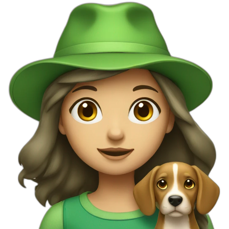 A girl with a dog in a green hat emoji